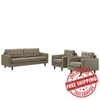 Modway EEI-1314-OAT Empress Sofa and Armchairs Set of 3 in Oat