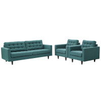 Modway EEI-1314-TEA Empress Sofa and Armchairs Set of 3