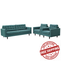 Modway EEI-1314-TEA Empress Sofa and Armchairs Set of 3