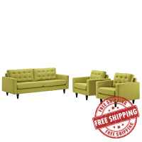 Modway EEI-1314-WHE Empress Sofa and Armchairs Set of 3 in Wheatgrass