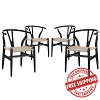 Modway EEI-1320-BLK Amish Dining Armchair Set of 4 in Black