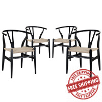 Modway EEI-1320-BLK Amish Dining Armchair Set of 4 in Black