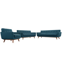 Modway EEI-1349-AZU Engage Sofa Loveseat and Armchair Set of 3 in Azure