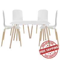 Modway EEI-1375-WHI Stack Wood Dining Chairs and Table Set of 5 in White