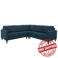 Modway EEI-1417-AZU Empress 3 Piece Fabric Sectional Sofa Set in Azure