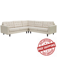 Modway EEI-1417-BEI Empress 3 Piece Upholstered Fabric Sectional Sofa Set