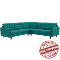 Modway EEI-1417-TEA Empress 3 Piece Upholstered Fabric Sectional Sofa Set