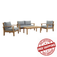 Modway EEI-1469-NAT-GRY-SET Marina 4 Piece Outdoor Patio Teak Set