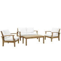 Modway EEI-1469-NAT-WHI-SET Marina 4 Piece Outdoor Patio Teak Sofa Set in Natural White
