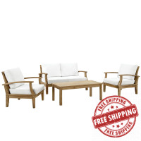 Modway EEI-1469-NAT-WHI-SET Marina 4 Piece Outdoor Patio Teak Sofa Set in Natural White