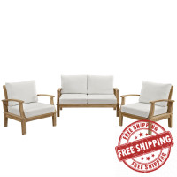 Modway EEI-1470-NAT-WHI-SET Marina 3 Piece Outdoor Patio Teak Sofa Set in Natural White