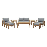 Modway EEI-1471-NAT-GRY-SET Marina 8 Piece Outdoor Patio Teak Set