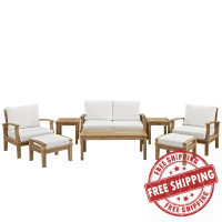 Modway EEI-1471-NAT-WHI-SET Marina 8 Piece Outdoor Patio Teak Sofa Set in Natural White