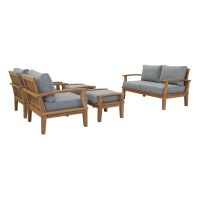 Modway EEI-1472-NAT-GRY-SET Marina 5 Piece Outdoor Patio Teak Set