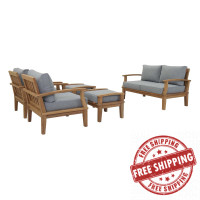 Modway EEI-1472-NAT-GRY-SET Marina 5 Piece Outdoor Patio Teak Set