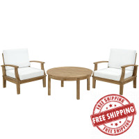 Modway EEI-1475-NAT-WHI-SET Marina 3 Piece Outdoor Patio Teak Sofa Set in Natural White