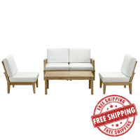 Modway EEI-1477-NAT-WHI-SET Marina 5 Piece Outdoor Patio Teak Sofa Set in Natural White