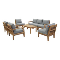 Modway EEI-1479-NAT-GRY-SET Marina 8 Piece Outdoor Patio Teak Set