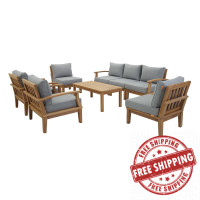 Modway EEI-1479-NAT-GRY-SET Marina 8 Piece Outdoor Patio Teak Set