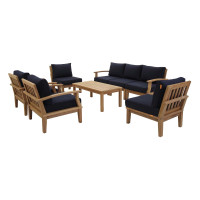 Modway EEI-1479-NAT-NAV-SET Marina 8 Piece Outdoor Patio Teak Set