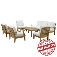 Modway EEI-1479-NAT-WHI-SET Marina 8 Piece Outdoor Patio Teak Sofa Set in Natural White