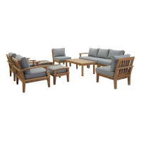 Modway EEI-1480-NAT-GRY-SET Marina 10 Piece Outdoor Patio Teak Set