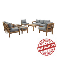 Modway EEI-1480-NAT-GRY-SET Marina 10 Piece Outdoor Patio Teak Set