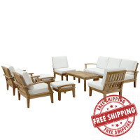 Modway EEI-1480-NAT-WHI-SET Marina 10 Piece Outdoor Patio Teak Sofa Set in Natural White