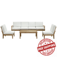 Modway EEI-1481-NAT-WHI-SET Marina 7 Piece Outdoor Patio Teak Sofa Set in Natural White