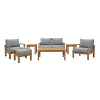 Modway EEI-1486-NAT-GRY-SET Marina 7 Piece Outdoor Patio Teak Set