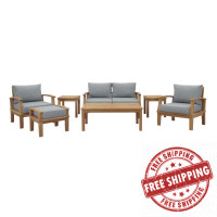 Modway EEI-1486-NAT-GRY-SET Marina 7 Piece Outdoor Patio Teak Set