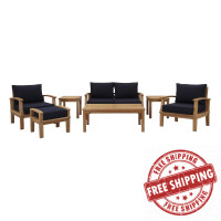 Modway EEI-1486-NAT-NAV-SET Marina 7 Piece Outdoor Patio Teak Set