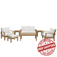 Modway EEI-1486-NAT-WHI-SET Marina 7 Piece Outdoor Patio Teak Sofa Set in Natural White