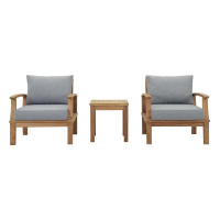 Modway EEI-1487-NAT-GRY-SET Marina 3 Piece Outdoor Patio Teak Set