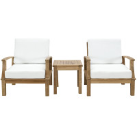 Modway EEI-1487-NAT-WHI-SET Marina 3 Piece Outdoor Patio Teak Sofa Set in Natural White