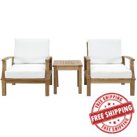 Modway EEI-1487-NAT-WHI-SET Marina 3 Piece Outdoor Patio Teak Sofa Set in Natural White