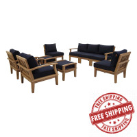 Modway EEI-1488-NAT-NAV-SET Marina 9 Piece Outdoor Patio Teak Set
