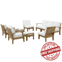Modway EEI-1488-NAT-WHI-SET Marina 9 Piece Outdoor Patio Teak Sofa Set in Natural White