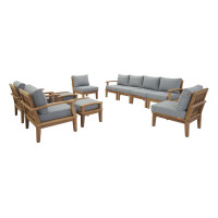 Modway EEI-1489-NAT-GRY-SET Marina 10 Piece Outdoor Patio Teak Set