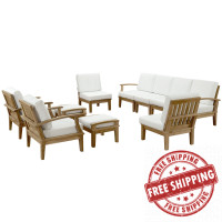 Modway EEI-1489-NAT-WHI-SET Marina 10 Piece Outdoor Patio Teak Sofa Set in Natural White