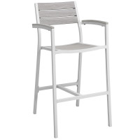 Modway EEI-1510-WHI-LGR Maine Outdoor Patio Bar Stool in White Light Gray