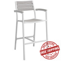 Modway EEI-1510-WHI-LGR Maine Outdoor Patio Bar Stool in White Light Gray