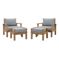 Modway EEI-1537-NAT-GRY-SET Marina 4 Piece Outdoor Patio Teak Set