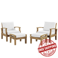 Modway EEI-1537-NAT-WHI-SET Marina 4 Piece Outdoor Patio Teak Sofa Set in Natural White