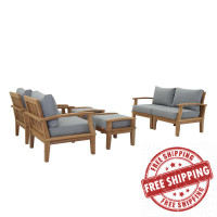 Modway EEI-1597-NAT-GRY-SET Marina 6 Piece Outdoor Patio Teak Set