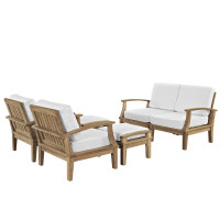Modway EEI-1597-NAT-WHI-SET Marina 6 Piece Outdoor Patio Teak Sofa Set in Natural White
