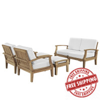 Modway EEI-1597-NAT-WHI-SET Marina 6 Piece Outdoor Patio Teak Sofa Set in Natural White