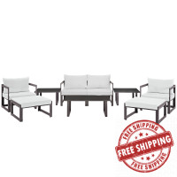 Modway EEI-1719-BRN-WHI-SET Fortuna 9 Piece Outdoor Patio Sectional Sofa Set in Brown White