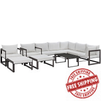 Modway EEI-1720-BRN-WHI-SET Fortuna 10 Piece Outdoor Patio Sectional Sofa Set in Brown White