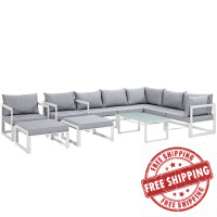 Modway EEI-1720-WHI-GRY-SET Fortuna 10 Piece Outdoor Patio Sectional Sofa Set in White Gray